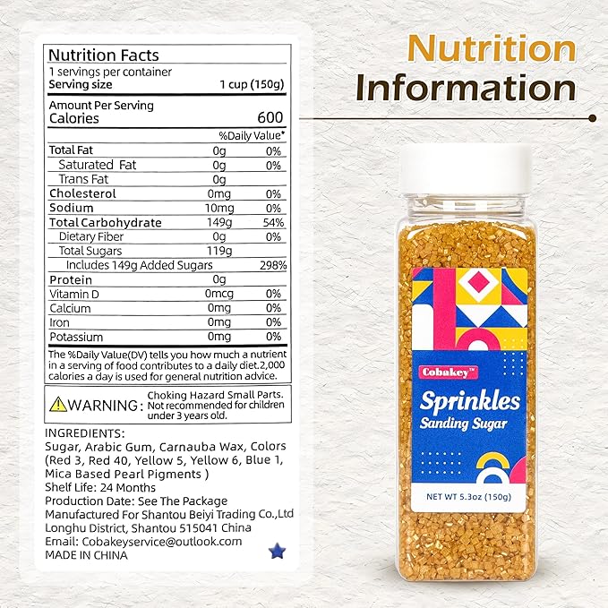 Gold Sprinkles, Gold Sanding Sugar Crystals, 5.3 oz Edible Sparkling Sugar for Baking Topping, Cupcakes, Cookies, Ice Cream Cake Decorating, Wedding Patriotic Party Christmas Supplies