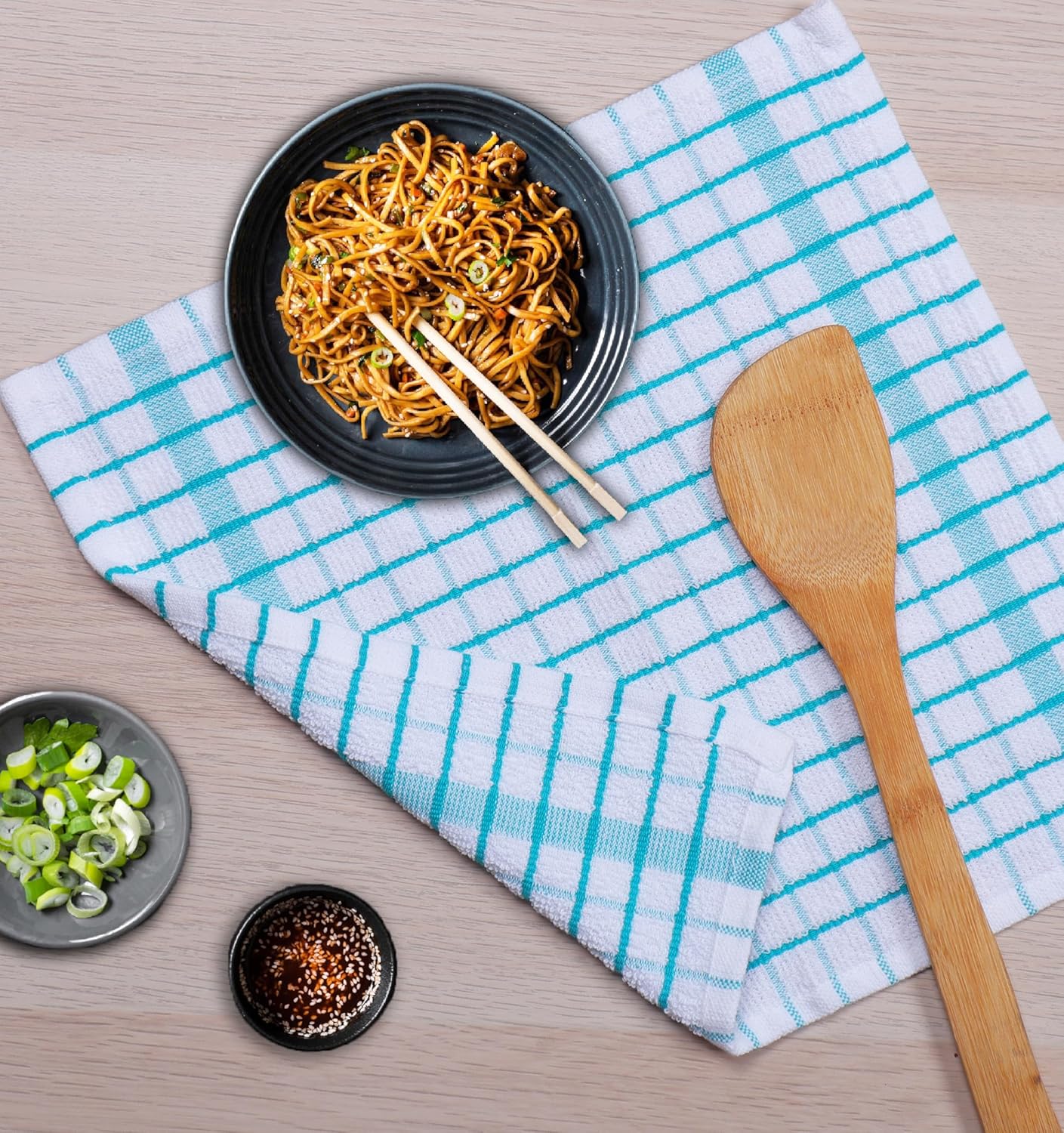 AMOUR INFINI Kitchen Dish Cloths Set of 8 - Ultra Soft, Highly Absorbent, Quick-Drying Terry Cotton Dishcloths 12"x12" Inch Wash & Cleaning Cloths for Kitchen & Dishwashing (Teal)