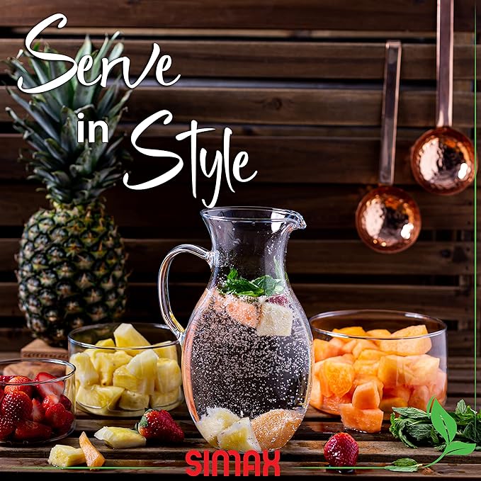 Simax Glass Pitcher With Spout, 1.5 Quart Borosilicate Glass Pitchers With Handle, Made in Europe Glass Water, Cocktail, Margarita, Sangria Pitcher