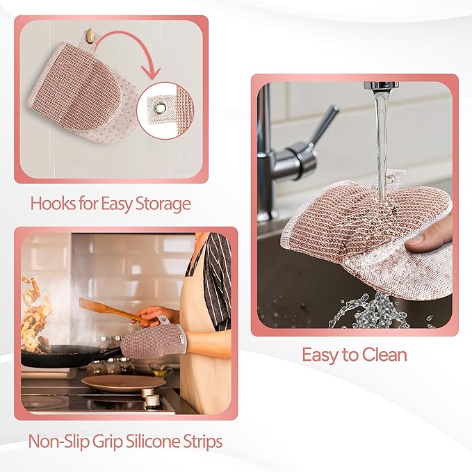 Casa Platino Cute Oven Mitts & Pot Holders, 4-Piece – Oven Mitts Heat Resistant for Grilling & Baking, Pot Holder for Hot Cookware & Microwave – Withstands Up to 500°F, Non-Slip – Canyon Rose