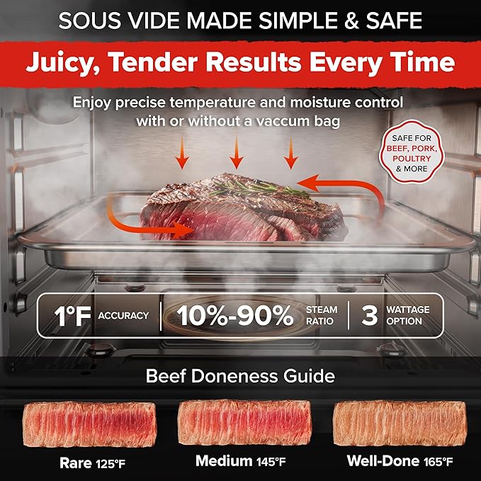 Nuwave PFAS-Free Steam Oven & Air Fryer, All-in-One Convection Cooker with Precision Steam Control, Toast, Air Fry, Sous Vide, Steam & More, Juicier Meats, 120 Presets, 50–450°F, Stainless Steel