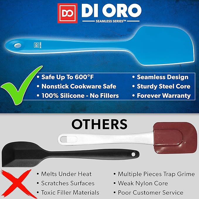 DI ORO Silicone Spatula Set - Rubber Kitchen Spatulas for Baking, Cooking, & Mixing - 600°F Heat-Resistant & BPA Free Silicone Scraper Spatulas for Nonstick Cookware - Dishwasher Safe (3pc, Blue)