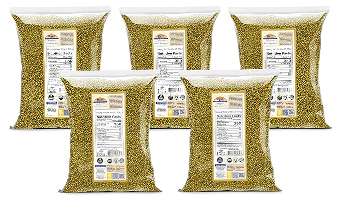 Rani Moong Whole (Ideal for Cooking & Sprouting, Whole Mung Beans w/Skin) Lentils Indian 128oz (8lbs) x Pack of 5 (Total 40lbs) Bulk ~ All Natural | Gluten Friendly | Non-GMO | Vegan | Indian Origin