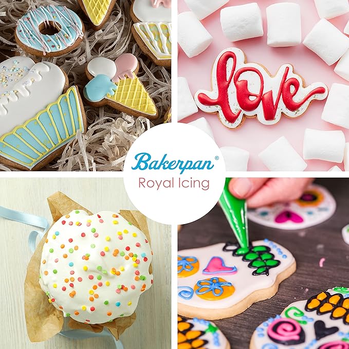 Bakerpan White Royal Icing Mix for Decorating Cookies and Cakes - 16 Ounces (1 lb) (Made in USA)