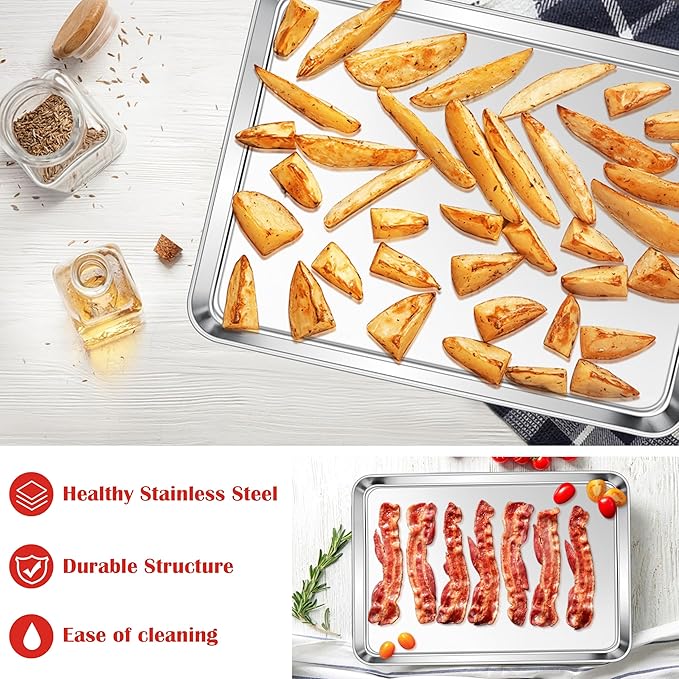 E-far Cookie Sheet for Baking, 18”x13” Stainless Steel Baking Sheet Pan for Oven, Large Non Toxic Metal Baking Tray for Cake Cookies, Healthy & Rust Free, Mirror Finish & Dishwasher Safe, 1 Pack