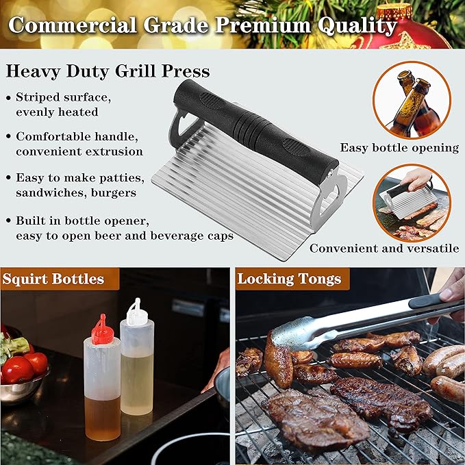 ROMANTICIST Professional Grade Griddle Accessories Kit - 30PCS Flat Top Grill Tools Set for Breakfast, Outdoor Grilling, Teppanyaki - Heavy Duty Griddle Spatula Scraper Burger Press - Ideal Grill Set