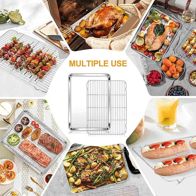 Homikit Baking Sheet Pan with Wire Cooling Rack Set, 20" x 14" Large Nonstick Stainless Steel Cookie Sheets Tray for Oven, Big Metal Bakeware Bacon Pans for Baking Cooking, Dishwasher Safe