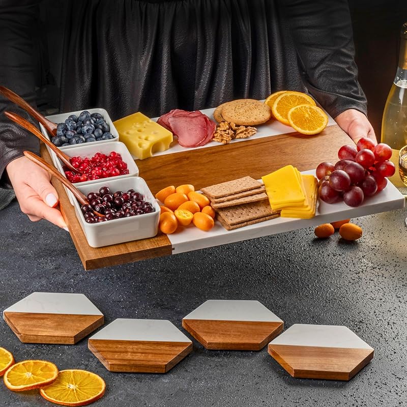 Personalized Charcuterie Board - Custom Engraved Wooden Marble Cheese Boards for Bridal Shower, Wedding, Housewarming, Birthday & Anniversary Gifts - Perfect Gift for Couples & Women
