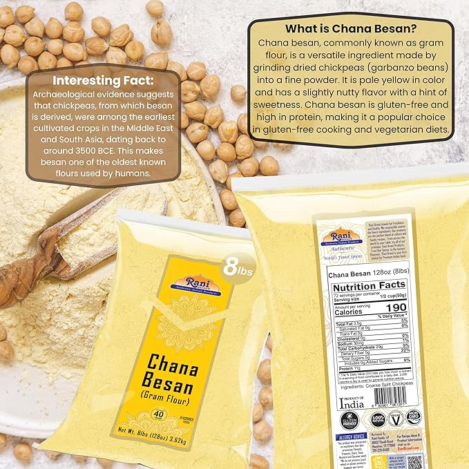 Rani Chana Besan (Chickpeas Flour, Gram) 128oz (8lbs) 3.63kg Bulk ~ All Natural | Vegan | Gluten Friendly | NON-GMO | Kosher | Indian Origin