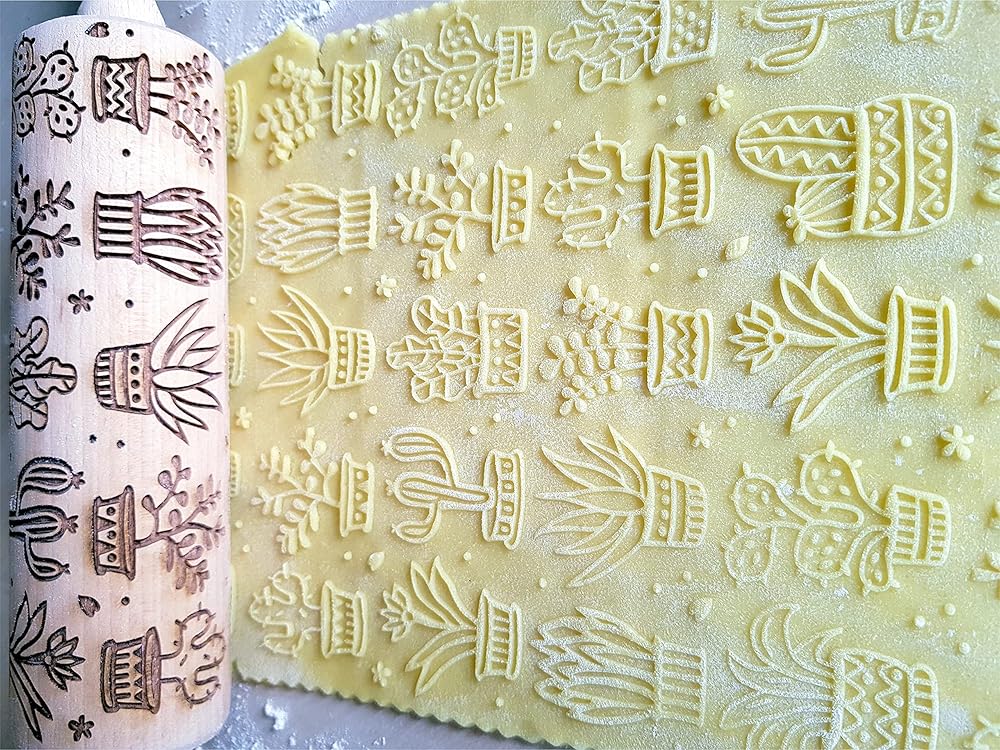 Embossing Rolling Pin CACTUS Embossed dough roller by Algis Crafts