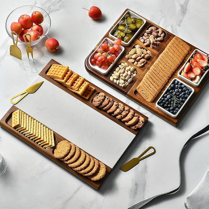 Shanik Premium Marble Charcuterie Board - Magnetic Cheese and Meat Board, Double-Sided Serving Tray and Cutting Board - Gift for Any Occasion Quality Assured (with Engraving)