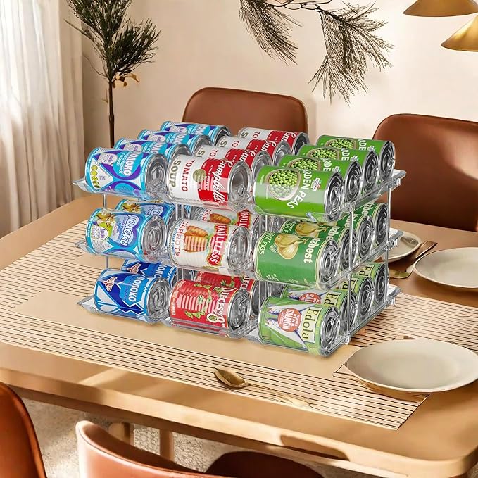 Can Organizer for Pantry Free combination Can Dispenser,Clear 3 Tier Storage Rack for 36 Cans Suitable for Cabinet Pantry Fridge Countertop (3 * 3)