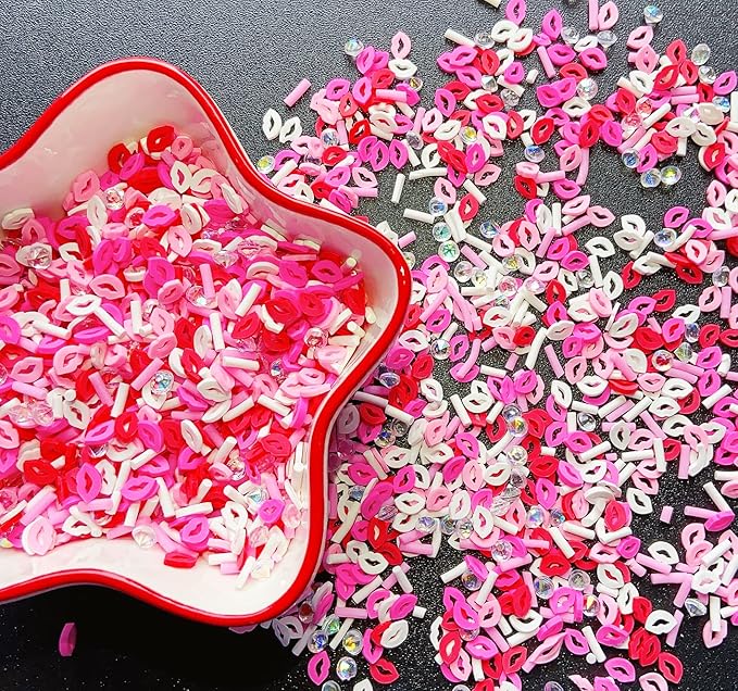 EHOPE Fake Sprinkles Resin Sprinkles Fake Candy Sprinkles Clay Sprinkles Polymer Sprinkles Polymer Clay Slices for Nail Art DIY Crafts Cake Phone Case(40G-Sugar granules+Lips-17)