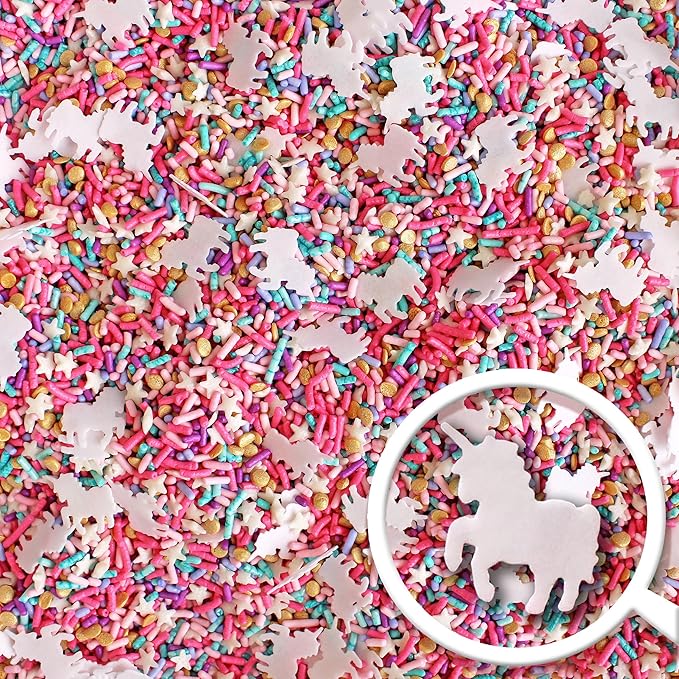 Sprinkle Pop Party Like A Unicorn Sprinkle Mix| Rainbow Sprinkles Heavy on Pink Gold Jimmies with ~10 Unicorn Wafer Papers| Birthday Sprinkles Made in USA for Decorating Cake Cupcakes Cookie, 2oz