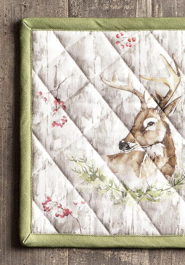 Maison d' Hermine Pot Holders Set 100% Cotton Heat Resistant Potholders 8" x 8" Hot Pads with Loop BBQ, Cooking, Baking, Grilling, Kitchen, Handling Hot Pans (Pack of 2, Mountain Life)