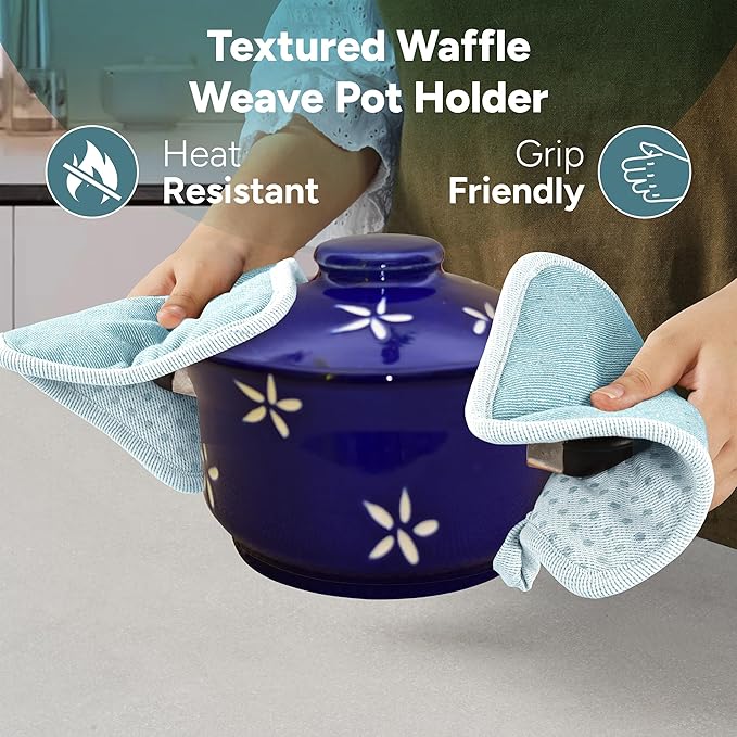 Casa Platino Silicone Oven Mitts & Pot Holders, 4-Piece – Oven Mitt for Baking & BBQ, Pot Holders for Kitchen, Hot Dishes & Microwave – Heat Resistant Up to 500°F, Non-Slip & Machine Washable – Aqua