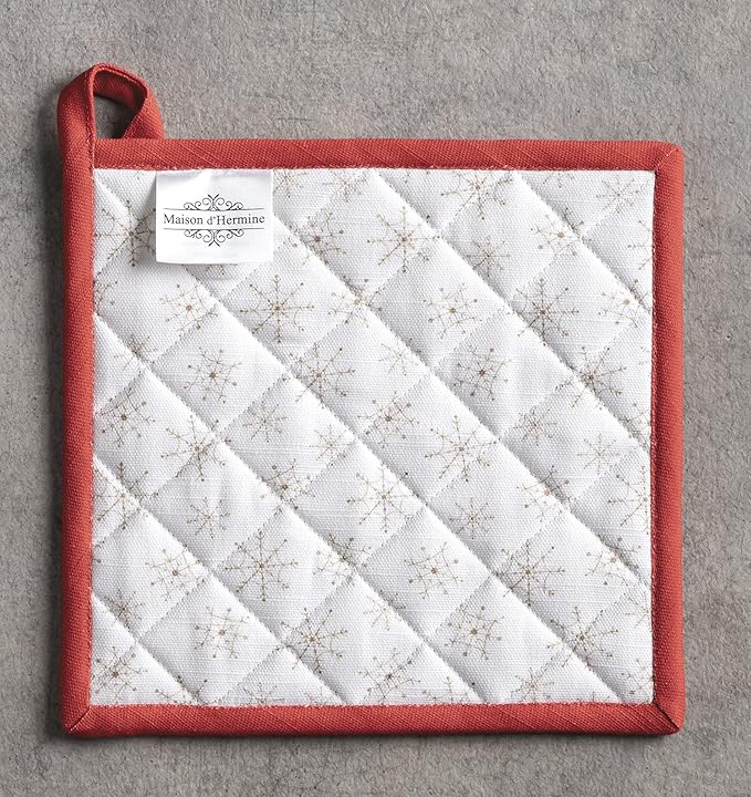 Maison d' Hermine Pot Holders 100% Cotton Heat Resistant Potholders 8" x 8" Hot Pads with Loop BBQ, Cooking, Baking, Grilling, Kitchen, Handling Hot Pans (Pack of 1, Chromo)