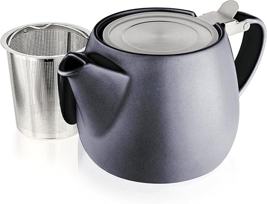 Tealyra - Pluto Porcelain Small Teapot Black - 18.2-ounce (1-2 cups) - Matte Finish - Stainless Steel Lid and Extra-Fine Infuser To Brew Loose Leaf Tea - 540ml