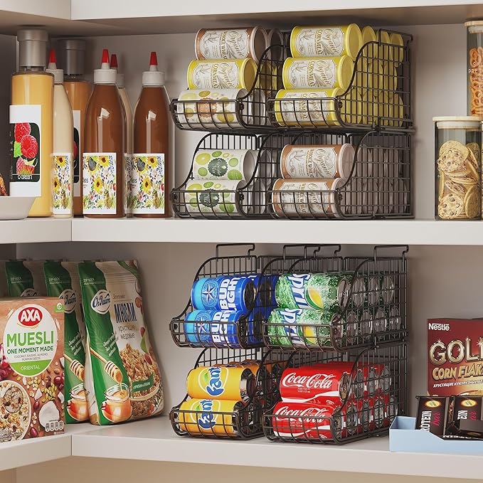 Sonyabecca 6-Pack Can Storage Organizer Pantry, Stackable Kitchen Canned Food Holder With Handles, Can Organizer For Pantry Countertop Cabinet, Beverage Drink Pop Soda Can Dispenser Patent Pending
