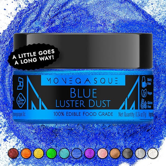 MONÉGASQUE Blue Edible Glitter for Drinks 7g – Edible Glitter for Cakes - Blue Luster Dust for Drinks, Cocktail, Cake, & Strawberries - Drink, Food Decorations, & Cake Decorations Spray Sparkles