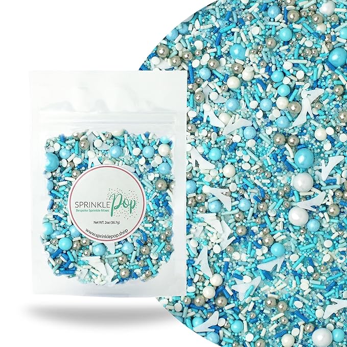 Sprinkle Pop Glass Slipper Princess Sprinkle Mix| Blue White Sprinkles with ~10 Frozen Shoe Wafer Paper and Silver Dragees| Girl Sprinkles Made in USA for Decorating Birthday Cupcakes Cake Donuts, 2oz