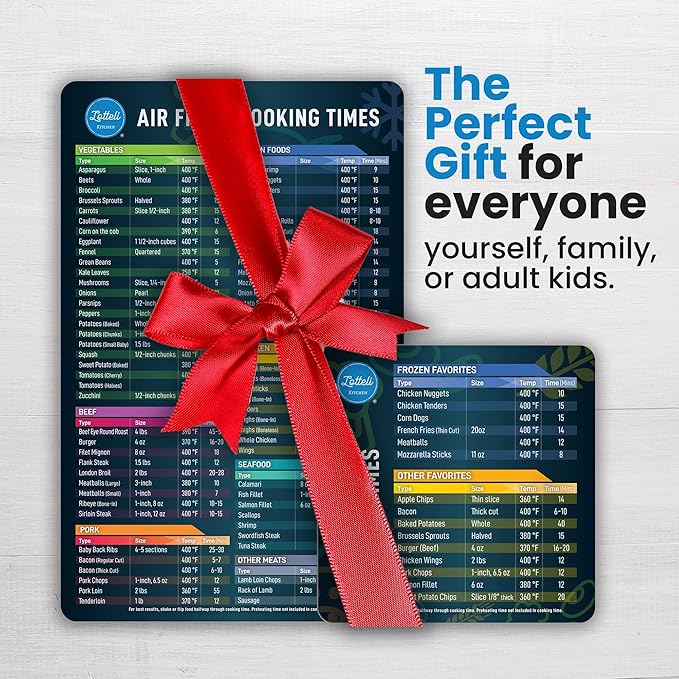 Air Fryer Magnetic Cheat Sheet Set - Air Fryer Accessories Cookbook - As Seen on the Today Show an Easy to Use AirFryer Time Chart Set - Strong Magnet Quick Reference Cooking Guide for Frying (Black)