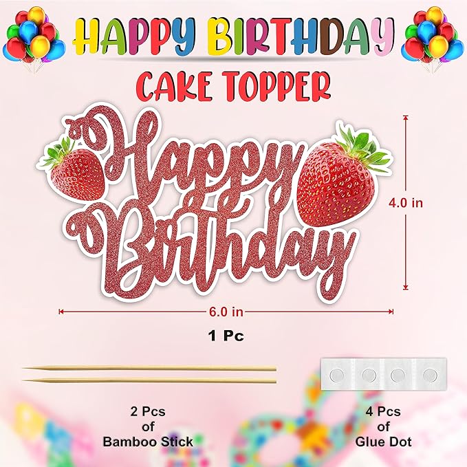 Seyal® Real Strawberry Happy Birthday Cake Topper
