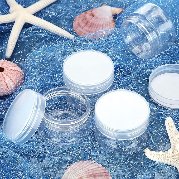 SATINIOR 6 Pack 2 oz Plastic Jars Containers with Lids Wide-mouth Refillable Leakproof Reusable Round Empty Jars for Travel Cosmetic Dry Food Spice Candy Cookie Home Kitchen Organizing (Clear)