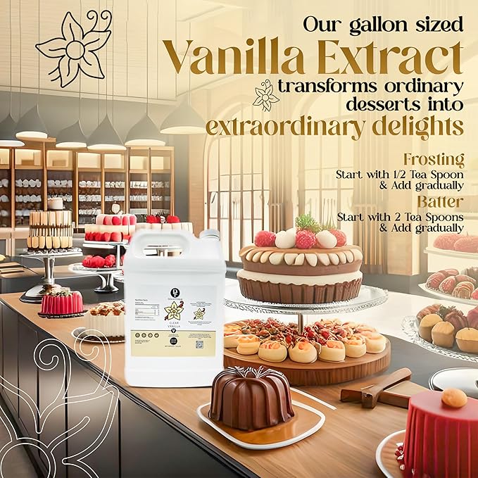 Dolce Flav Clear Double Strength Imitation Vanilla Extract - 1 Gallon - Gluten-Free, Keto-Friendly & Sugar-Free Vanilla Flavoring with Natural and Artificial Vanilla Flavor