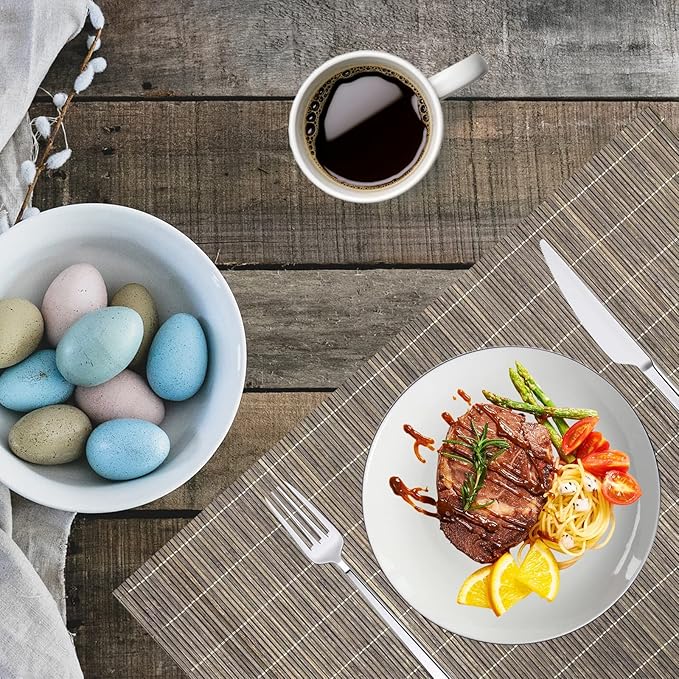 ANDSTAR Set of 8 Pcs Bamboo Placemats Natural Anti-Slip Bamboo Placemats Washable Heat-Resistant Table Mats for Dining Room and Kitchen（Light Brown）