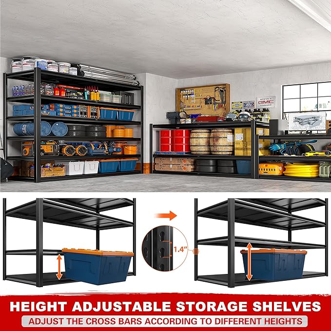 REIBII Storage Shelves, 55.1" W Garage Shelving Heavy Duty, Shelving Unit Load 3500LBS, Adjustable 6-Tier Metal Shelving for Commercial Pantry, Warehouse, Basement, 55.1" W x 25.8" D x 84.1" H