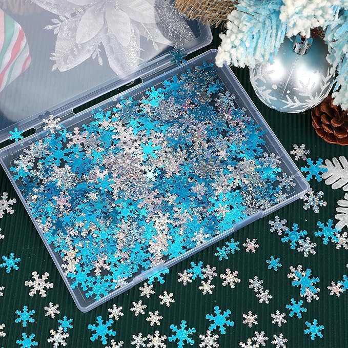 MARFOREVER Winter Snowflake Confetti Decorations, White Blue Glitter Confetti Snow Scatter Sequins for Winter Wonderland Frozen Holiday Baby Shower Party Table Decor Supplies