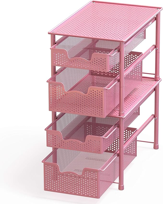 Simple Houseware Stackable 2 Tier Sliding Basket Organizer Drawer, Pink