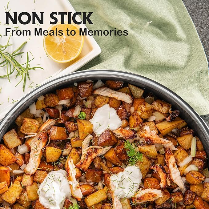 SNOWCLAD Pots and Pans Set Non Stick, 10 Pcs Hybrid Stainless Steel Cookware Sets, Non Stick Frying Pans, Saucepans, Saute Pan & Stock Pot, PFOA Free Kitchen Skillet,Induction Compatible