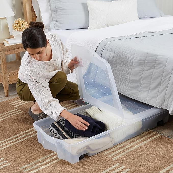 Rubbermaid Cleverstore Under the Bed 70 Qt Wheeled 2-Pack, Clear Storage Bins with Lids, Stackable, BPA-Free, Made in USA