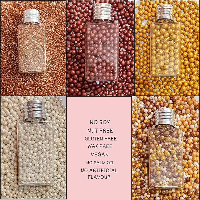 Confect Sprinkle Mix – Edible Gold, Bronze & White Sugar Pearls with Copper Sparkling Sugar –Great Gatsby Disco Ball- Elegant Cake, Cupcake & Cookie Decorating Sprinkles –Vegan, Gluten-Free, Nut-Free, Soy-Free, Dairy-Free, Palm Oil-Free, Dye Free- 5 Oz