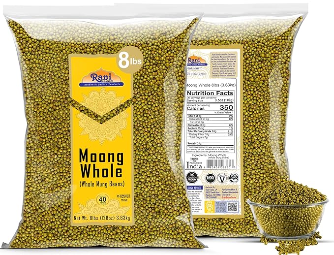 Rani Moong Whole (Ideal for Cooking & Sprouting, Whole Mung Beans w/Skin) Lentils Indian 128oz (8lbs) x Pack of 5 (Total 40lbs) Bulk ~ All Natural | Gluten Friendly | Non-GMO | Vegan | Indian Origin