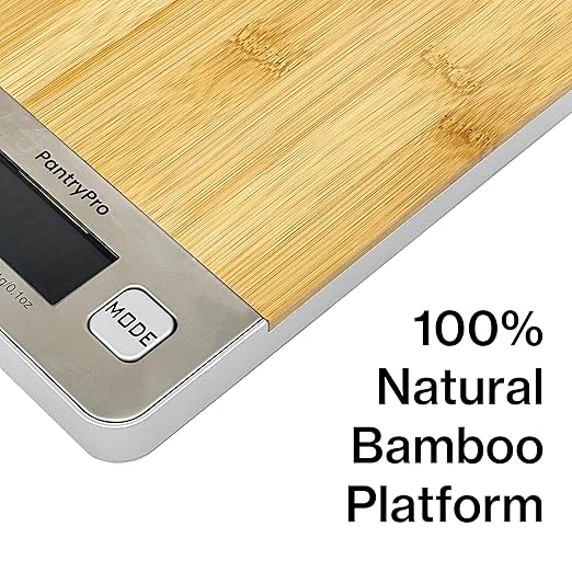 PantryPro Bamboo Platform Digital Kitchen Scale - 11 pounds Capacity LCD Display Grams and Ounces AAA Battery Included (Natural)
