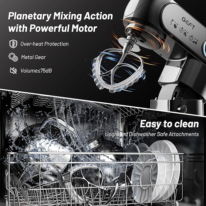 Stand Mixer, 3.5QT+6QT Two Bowls Kitchen Electric Mixer, 600W 6+P speed Tilt-Head Food Mixer with Stainless Steel Bowl, Dishwasher-Safe Dough Hook, Flat Beater, Wire Whisk, Splash Guard, Black