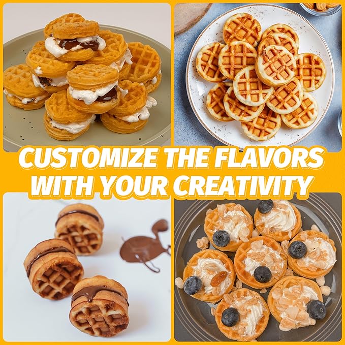 Mini Waffle Maker Machine, Small Waffle Bites Maker for Kids, Makes 8 x 2” Tiny Waffle Bites, Ideal for Breakfast, Snacks, Desserts and More