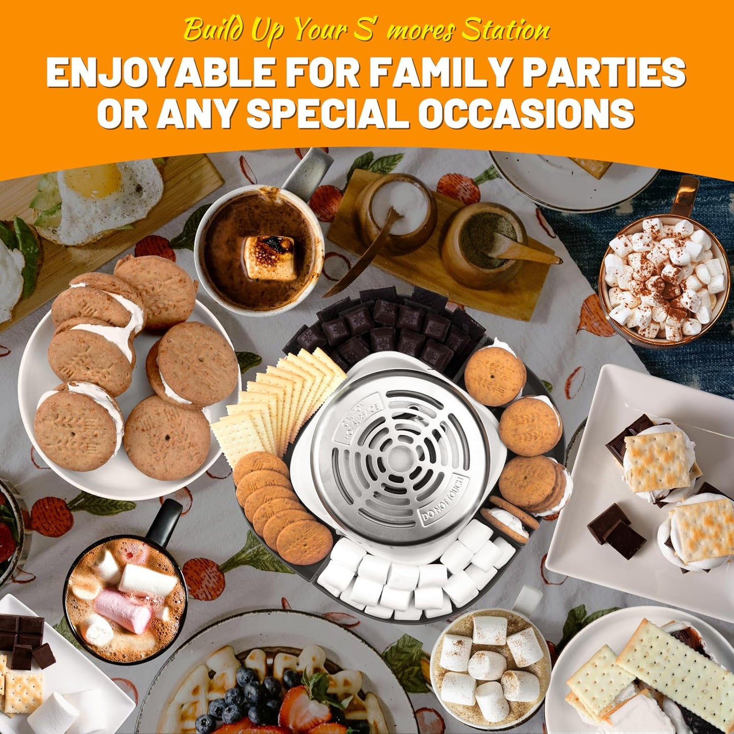 Smores Maker Tabletop Indoor Kit, Indoor Marshmallow Roaster, Flameless Electric S'mores Maker, Smores Maker with 4 Detachable Tray & Roasting Sticks, Gift for family & Date Night, Grey