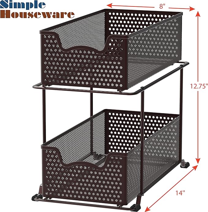 Simple Houseware 2 Tier Sliding Cabinet Basket Organizer Drawer, Bronze
