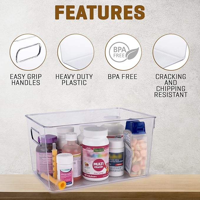 Clear Plastic Storage Bins - Perfect for Kitchen or Pantry Organization and Storage, Fridge and Cabinet Organizers