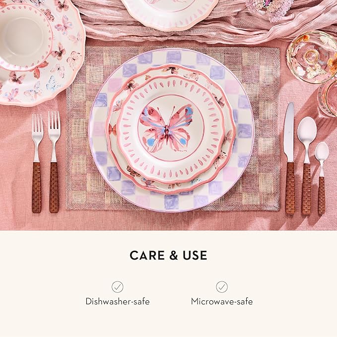 MACKENZIE-CHILDS Round Platter, Dishwasher-Safe and Microwave-Safe Stoneware Serving Platter, Lilac Check