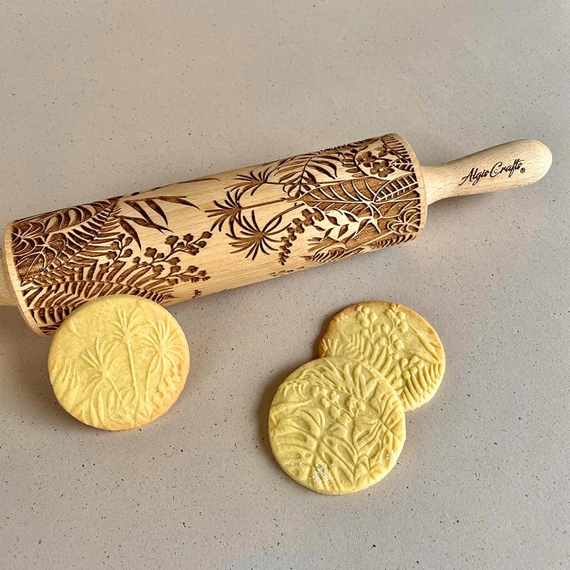 Embossing Rolling Pin JUNGLE. Dough and Clay Roller for Embossed Cookies and Pottery. Cookie and Ceramic Stamp. Backing Gifts for Women by Algis Crafts