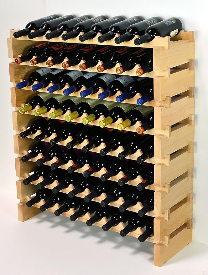sfDisplay.com,LLC. Modular Wine Rack Beechwood 32-96 Bottle Capacity 8 Bottles Across up to 12 Rows Newest Improved Model (64 Bottles - 8 Rows)