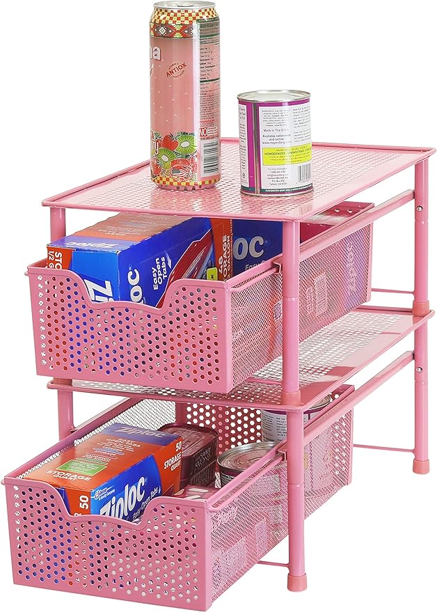 Simple Houseware Stackable Cabinet Basket Drawer Organizer, Pink
