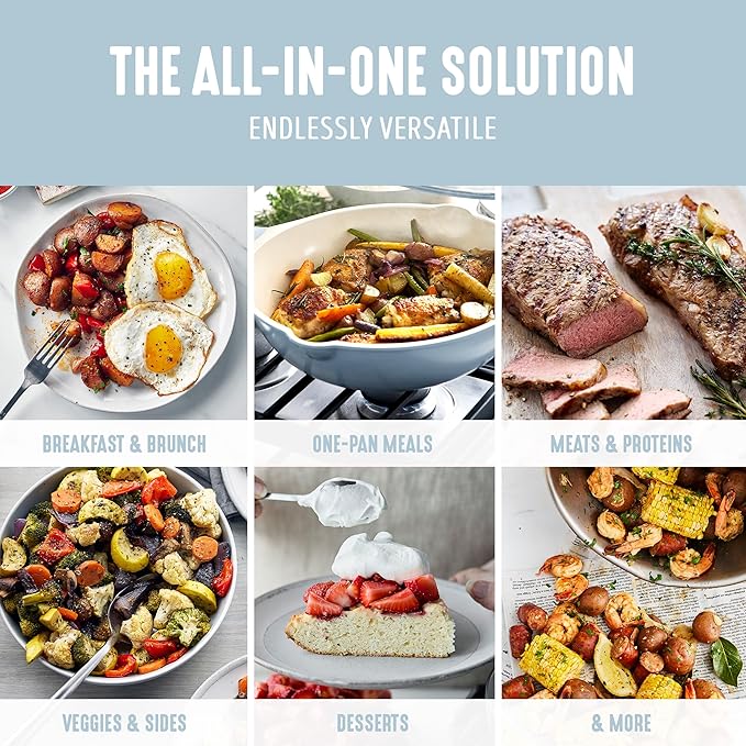 GreenLife Nonstick 12” (5QT) All in One Deep Skillet Wok with Lid, PFAS-Free Non-Toxic Ceramic Multi-Purpose Pan, Induction, All Stovetop, Egg, Stir Fry, Saute, Stay Cool Handle, Blue Haze