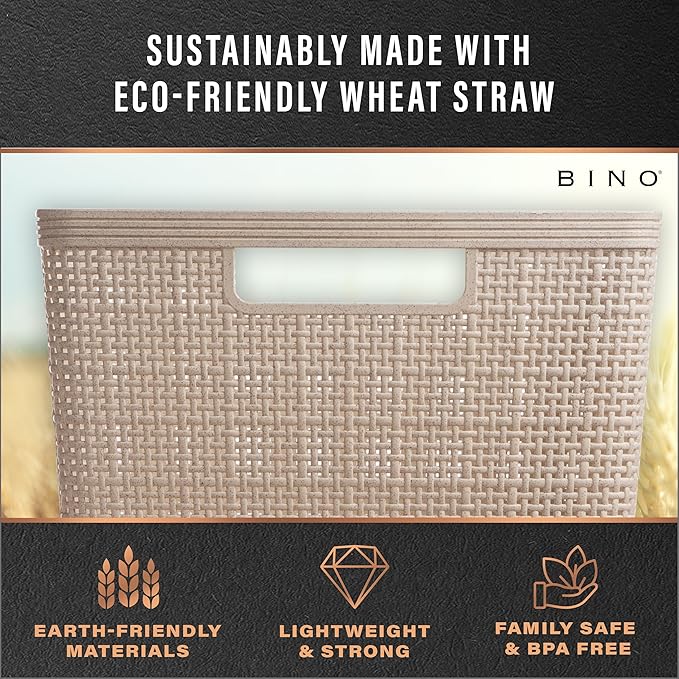 BINO | Woven Plastic Basket | Small (Natural Grey), 5-Pack | THE JUTE COLLECTION | Home Organization, Space - Saving Storage, Stylish Design | Jute Basket | Plastic Storage Basket