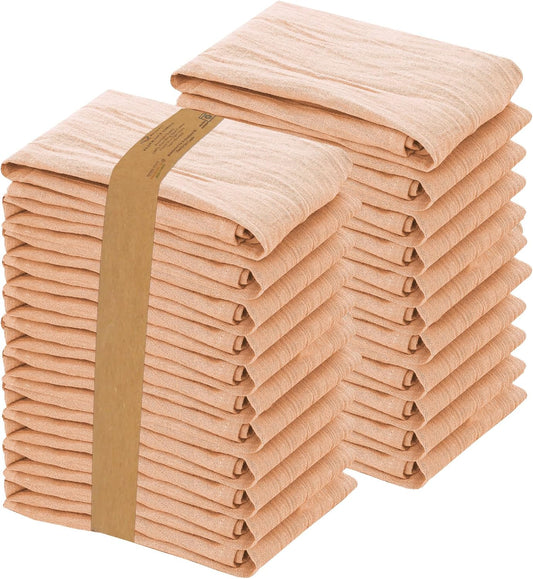 RUVANTI Flour Sack Towels 24 Pack 28x28 Inch, 100% Cotton Tea Towel, Reusable, Machine Washable, Absorbent BarTowels - Dish Cloth Perfect for Drying Dishes & Cleaning - Peach